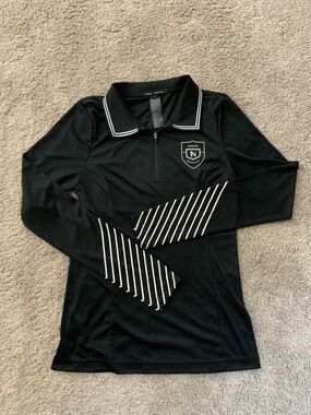 Noel Asmar Black Quarter-Zip Performance Polo with White Stripe Accents